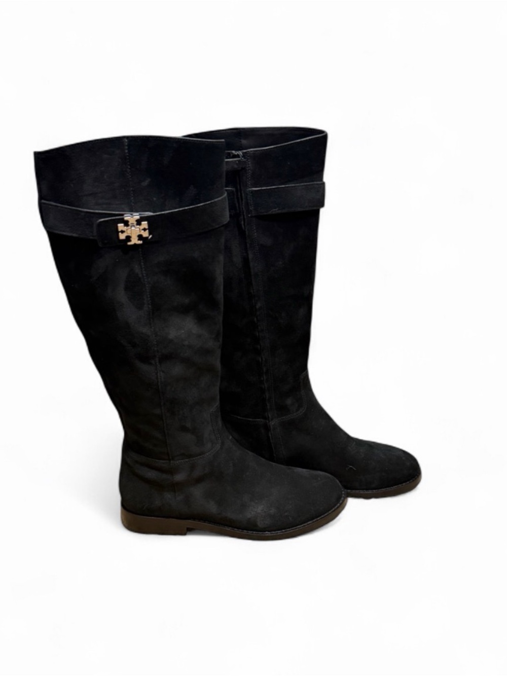 Tory Burch Black Suede Turnlock Knee-High Riding Boots